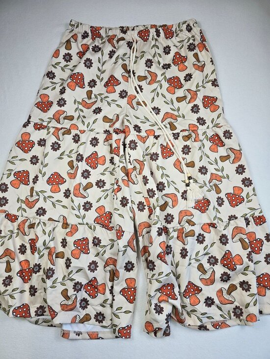 Shein X Pants - Shein 3XL Mushroom Floral Nature Wide Leg Drawstring Pants Hippie Cottage Core